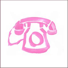 an old fashioned pink phone painted with acrylic inks on white paper by hand