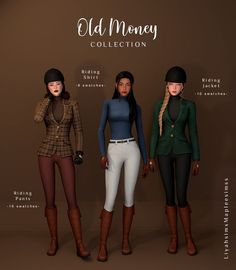 three women in equestrian clothing standing next to each other with the caption old money collection