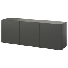 a gray cabinet with three doors and two drawers