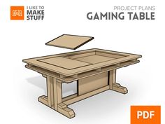 an image of a wooden table with the text project plans gaming table printed on it