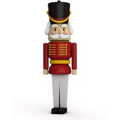 a nutcracker is standing in front of a white background and wearing a red uniform