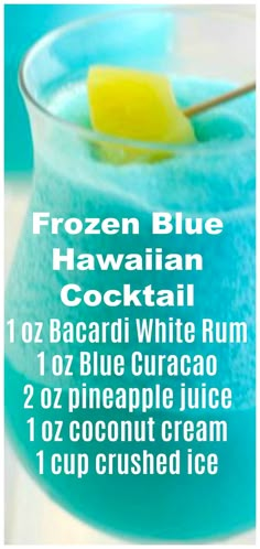 Frozen Blue Hawaiian Drink, Blue Hawaiian Drink Recipe, Blue Hawaiian Drink, Blue Hawaiian Cocktail, Cruise Drinks, Cocktail Recipes At Home, Hawaiian Drinks, Hawaiian Cocktails, Frozen Blue