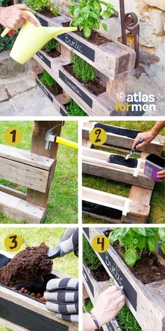 the steps are made out of wooden pallets and have plants growing from them in them