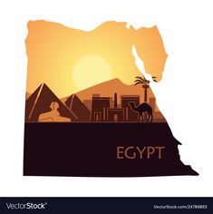 the map of egypt with camels and pyramids