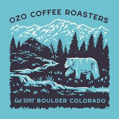 the logo for coffee roasters in boulder colorado, with a bear and stream running through it