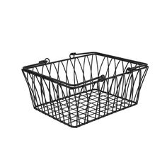 a black wire basket on a white background