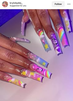 Carebear Nails Designs, Carebear Nail Ideas, Care Bear Nail Designs, Care Bears Nail Art, Care Bear Nail Art, Care Bears Nails, Care Bear Nails, Lisa Frank Nails