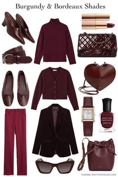 How to Style Burgundy and Bordeaux Shades - The Brunette Nomad Purple And Burgundy Outfit, Crimson Red Outfits, Burgundy Summer Outfit, Outfit Bordeaux, Bordeaux Fashion, Red Outfit Aesthetic, Gig Outfits, Burgundy Clothes, Burgundy Outfits