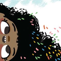 a drawing of a woman with sprinkles on her face and hair blowing in the wind