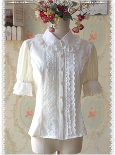 White Collared Blouse, White Elegance, Sleeves Blouse, Trendy Blouses, Fashion Design Clothes, Lolita Dress, Gothic Lolita, Pan Collar, Peter Pan Collar