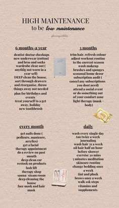 High Maintenance To Be Low Maintenance Routine, Weekly Beauty Maintenance Routine, Low Maintenance Aesthetic, Glow Up In Your 30s, High Maintenance Women Checklist, Elegant Routine, Self Maintenance Routine, High Maintenance To Be Low Maintenance