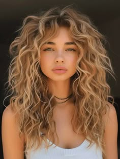 Loose Waves Layered Hair, Curl Hair Haircut, Haircut For Long Hair With Layers Wavy Beachy Waves, Long Layer Wavy Haircut, Layer Curly Haircut, Loose Wave Perm Medium Hair, 2c Shag Haircut, Wavy Hair Cuts With Bangs, Curly Wavy Hair With Bangs