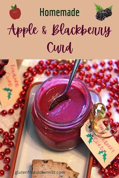 homemade apple and blackberry curd recipe in a jar