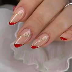 Amazon.com: RikView French Tip Press on Almond Acrylic Red Glossy Full Cover 24 PCs : Beauty & Personal Care Pink Stiletto Nails, Red Christmas Nails, Nagel Tips, French Acrylic Nails, Fake Nails With Glue, Almond Acrylic Nails, Christmas Nails Acrylic, Stick On Nails