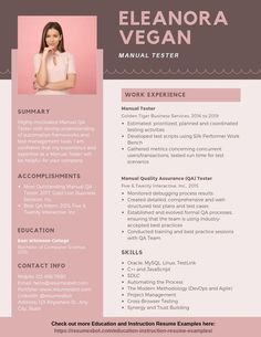 a pink and gray resume template with an image of a woman in the center,