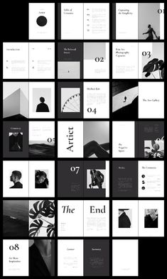 black and white photo collage with the word end written in different font, numbers and images