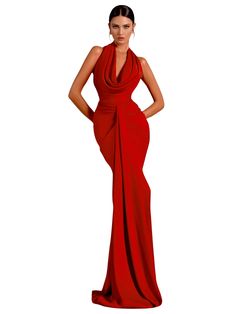 Indulge in elegance with the Women's Elegant Backless Halter Red Draped Maxi Long Bodycon Dress from Drestiny. Enjoy free shipping and let us handle the tax. Hurry Red Halter Dress, Red Drapes, Maxi Bodycon Dress, Red Maxi, Red Bodycon Dress, Bandage Dress Bodycon, Long Bodycon Dress, Draped Dress, Handmade Dresses