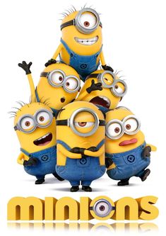 a group of minion standing next to each other in front of the word minions