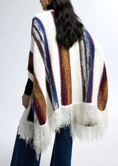 Boutique Tassel Striped Cozy Oversized Knit ShawlMade of fine Knit Blended.Measurement: 165cm/64.35" * 100cm/39". Matches easily with daily hairstyle, dresses & Shirts Cozy Winter Poncho With Fringe, Multicolor Tassel Shawl For Fall, Oversized Fringe Shawl For Winter, Oversized Fringed Shawl For Winter, Casual One Size Fringe Shawl, Fall Multicolor Fringe Shawl, One Size Knit Poncho With Fringe, Casual One-size Shawl With Fringe, White Fringed Winter Shawl