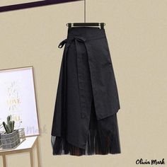 Olivia Mark - Stylish Waist-Enhancing Shirt and Skirt Set Long Skirt Suits, Asymmetric Skirt, Patchwork Skirt, Party Suits, Half Skirt, Lotus Leaf, Elegant Blouses, Knitted Tops, Mesh Skirt