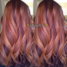 Hairstyles For Dummies, Sherbet Hair, Hair Colors For Fall, Purple Hair Ideas, Purple Hair Highlights, Red And Blonde, Copper Blonde Hair, Reddish Brown Hair, Hair Styles And Color