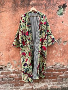 Luxury Velvet House Robe Unisex Kimono Boho Long Jacket Reversible Indian Winter Indian New Year Gift, Quirky Bird print, VKR-9 Please MESSAGE us for CUSTOM ORDERS Product: 100% Cotton Velvet Kimono Robe with a waist tie & 2 Side Pockets ( INSIDE COTTON LINING ) Measurements : Length- 52 Inches, Bust-48 inches , Sleeve-14 inches Size: Free Size Robe ( S to XXL ) Cotton kimono robes are perfect for lounging around the home or spa. Versatile, soft and luxurious. Add a luxe, boho feel to your brida Indian New Year, Native American Print, Kimono Boho, Luxe Boho, Luxury Robes, Velvet Kimono, Kimono Robes, Wardrobe Accessories, Printed Robe