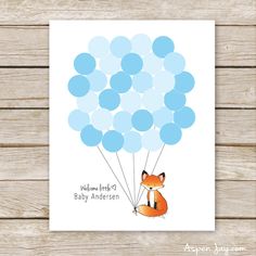 a card with a fox and balloons on it