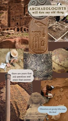 the cover of an article with pictures of ancient ruins and people working on their artwork