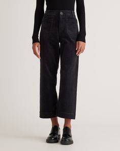 Do a throwback thing or make it feel modern. The options are open with our Organic Stretch Corduroy Cropped Wide Leg Pants, featuring a must-have silhouette with the comfort of cotton stretch. Black Cropped Jeans, Cropped Wide Leg Pants, Silk Cami, Wide Leg Pant, Just Run, Black Crop, Blouse Dress, Quince, Sweater Jacket