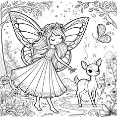 a fairy and her deer in the forest