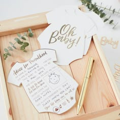 a wooden box filled with paper and writing