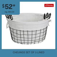 a large white basket with black handles on the front and sides, $ 52 99