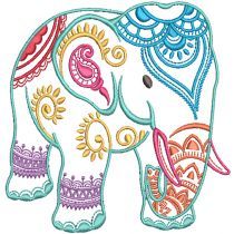 an elephant with colorful designs on it's face and trunk is standing in front of a white background