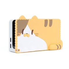 a phone case with a cat design on the front and back cover, sitting next to a white background