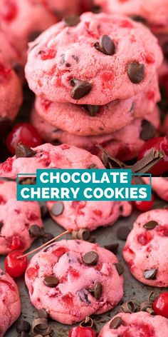 chocolate cherry cookies stacked on top of each other Maraschino Cherry Cookies, Cherry Chocolate Chip Cookies, Cherry Cookies Recipes, Chocolate Cherry Cookies, Cherry Cookies, Christmas Baking Recipes, Cherry Chocolate, Cherry Desserts, Favorite Cookie Recipe