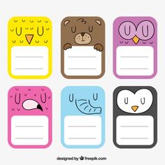 four cute animals with blank paper for writing on the back of each one, including an owl