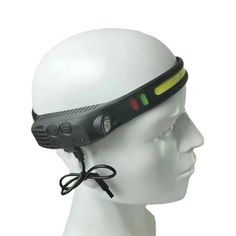 a white mannequin head wearing a headset with an electronic device attached to it