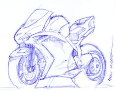 a pencil drawing of a motorcycle on a white paper with words written below the image