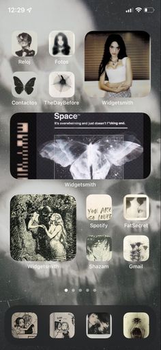 an iphone screen with many different pictures and texting on it, including the image of a woman's face