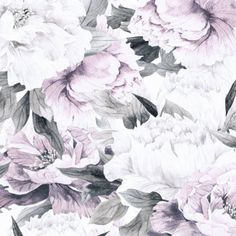 a floral wallpaper with purple and white flowers