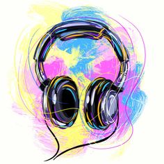 headphones with colorful paint strokes on white background royalty photo