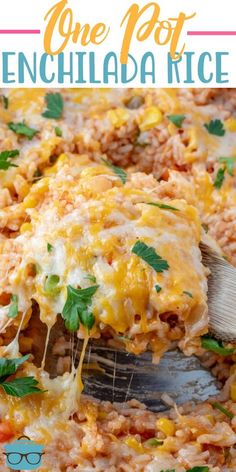 one pot enchilada rice in a casserole dish