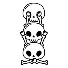 two skulls sitting on top of each other with their hands in the air, and one skull