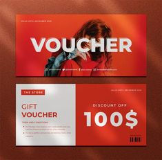 two gift voucher cards with the word voucher written on one side and an image of a woman's face