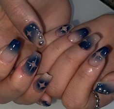 Blue With Black Nails, Dark Blue And Black Nails Acrylic, Gothic Nail Art Dark Short, Goth Nails Short Square, Dark Blue Jelly Nails, Blue Goth Nails, Dark Blue Dress Aesthetic, Nail Ideas Dark Blue, Dark Blue And Black Nails