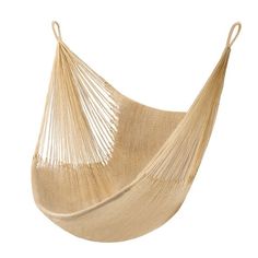 a beige hammock hanging on a white background