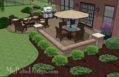 an outdoor patio with table and chairs next to a bbq in the back yard