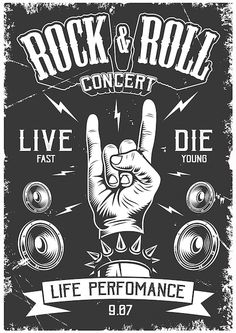 rock and roll concert poster with hand making the vulcan sign