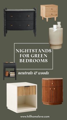 the top ten night stands for green bedroom furniture and goods, with text overlay