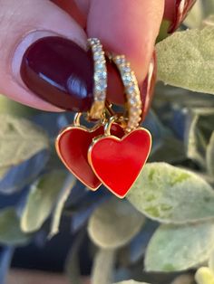 Red Heart Huggie earrings. Valentines Day Earrings, Raw Stone Ring, Silver Heart Necklace, Huggie Earrings, Pretty Rings, Gold Cross, Boho Rings, Huggies Earrings, Silver Heart